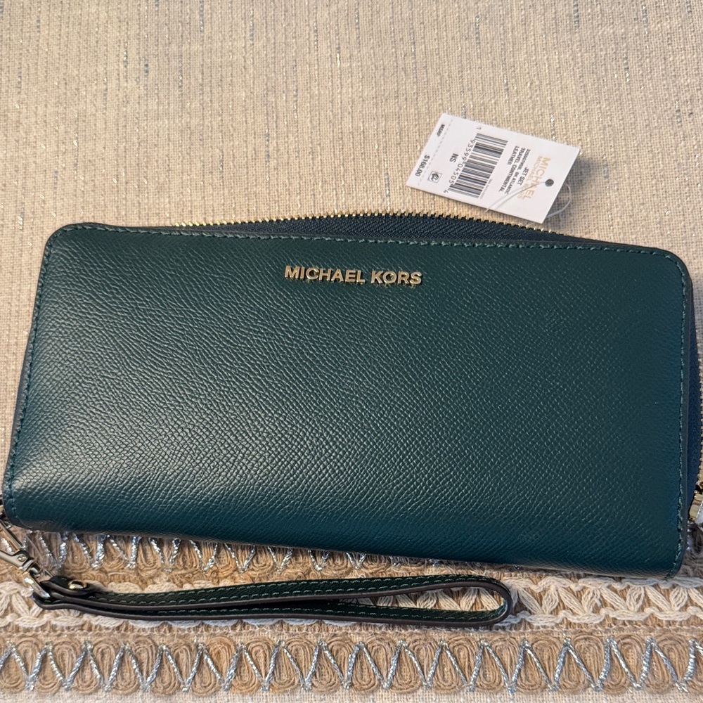 Michael Kors Teal Zip-Around Wristlet Wallet